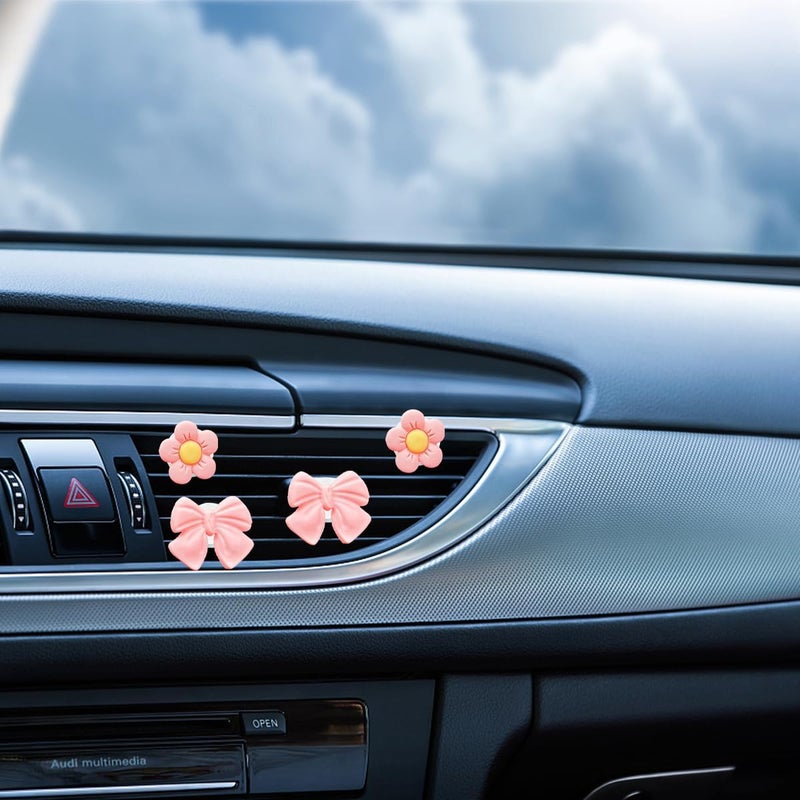 FALVFUN 8PCS Car Air Vent Clips, Cute Bow & Sunflower Vehicle Vent Decorations Charm, Aesthetic Automotive Interior Outlet Ornament Accessories, Universal for SUV Sedan Truck (Pink) - Image 4